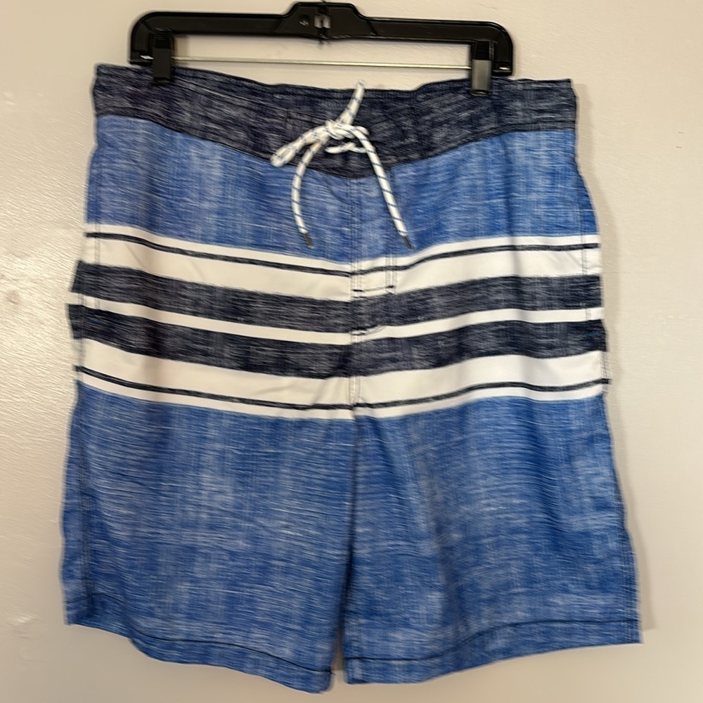 Goodfellow & Co Blue White Stripe Swim Trunks Shorts Large Beach Summer Vacation
